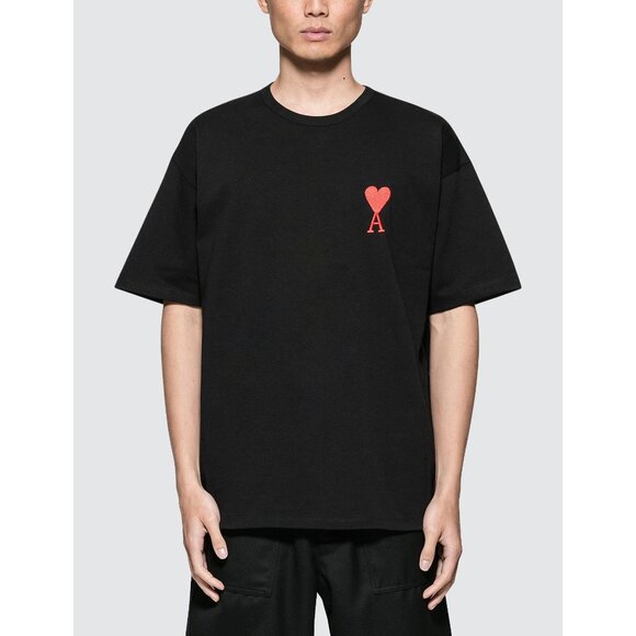 AMI  Black Big Ami Logo Crewneck  T Shirt Men  Black  size  XXL - Picture 1 of 9